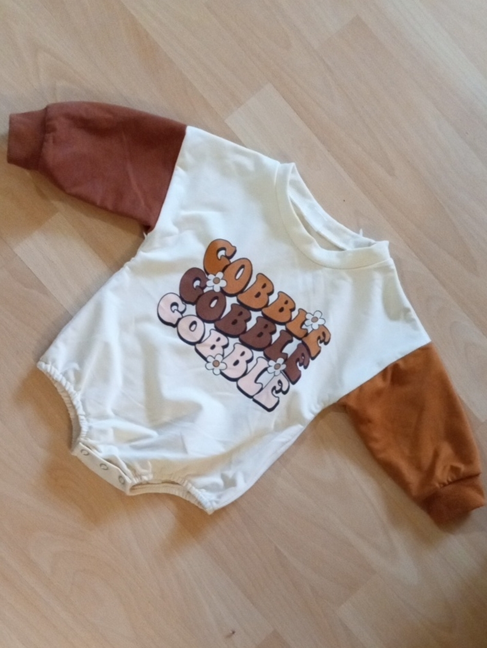 Cream and Rust 'Gobble Gobble' Baby Bodysuit NWOT